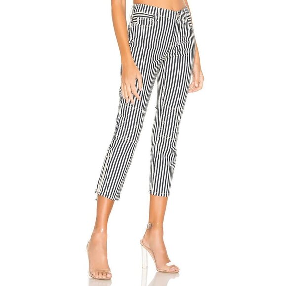 NWT Current | Elliott blue, warm white stripe skinny cropped stitch accent jeans - Picture 4 of 16